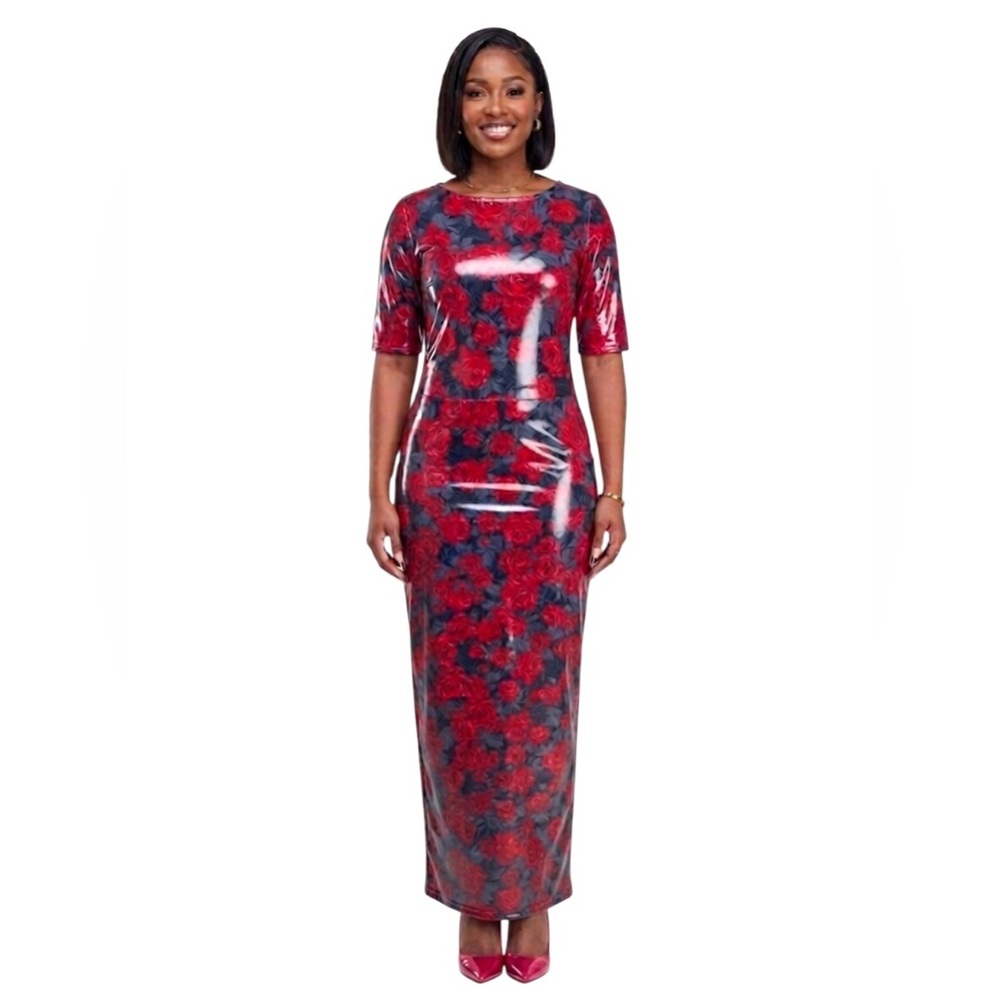 Red Floral Sheath Maxi Dress - Women